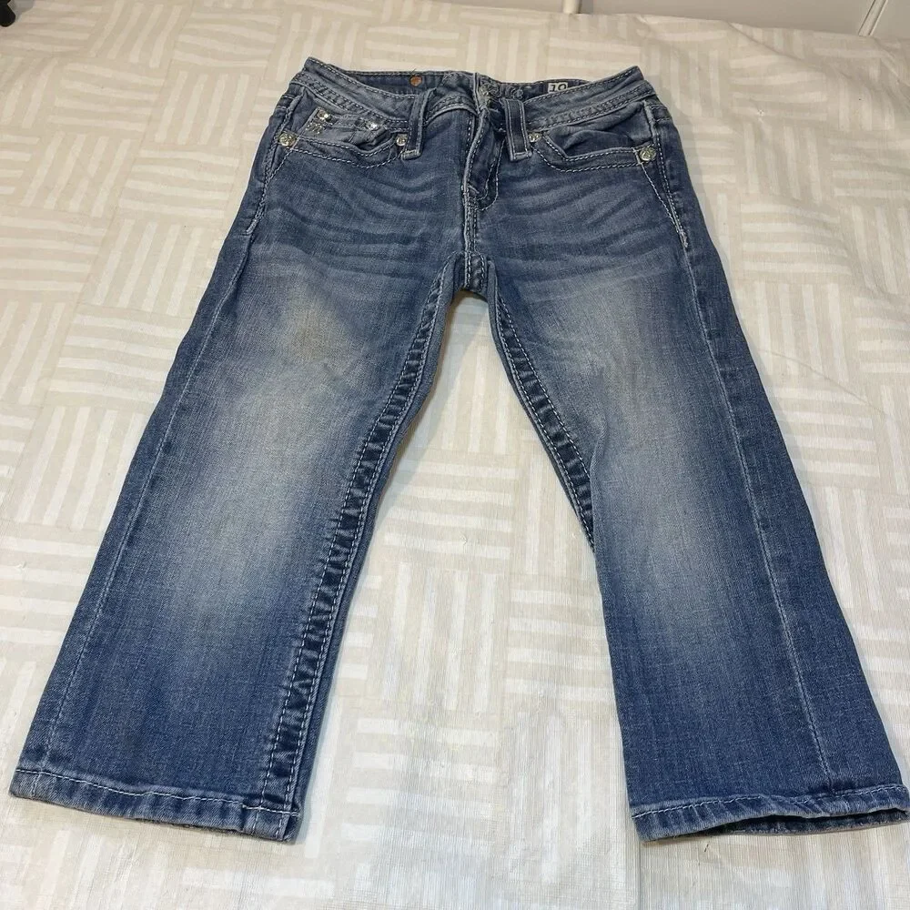 Miss Me Girls JK7031P Cuffed Capri Blue Denim Stretch Jeans Size 10